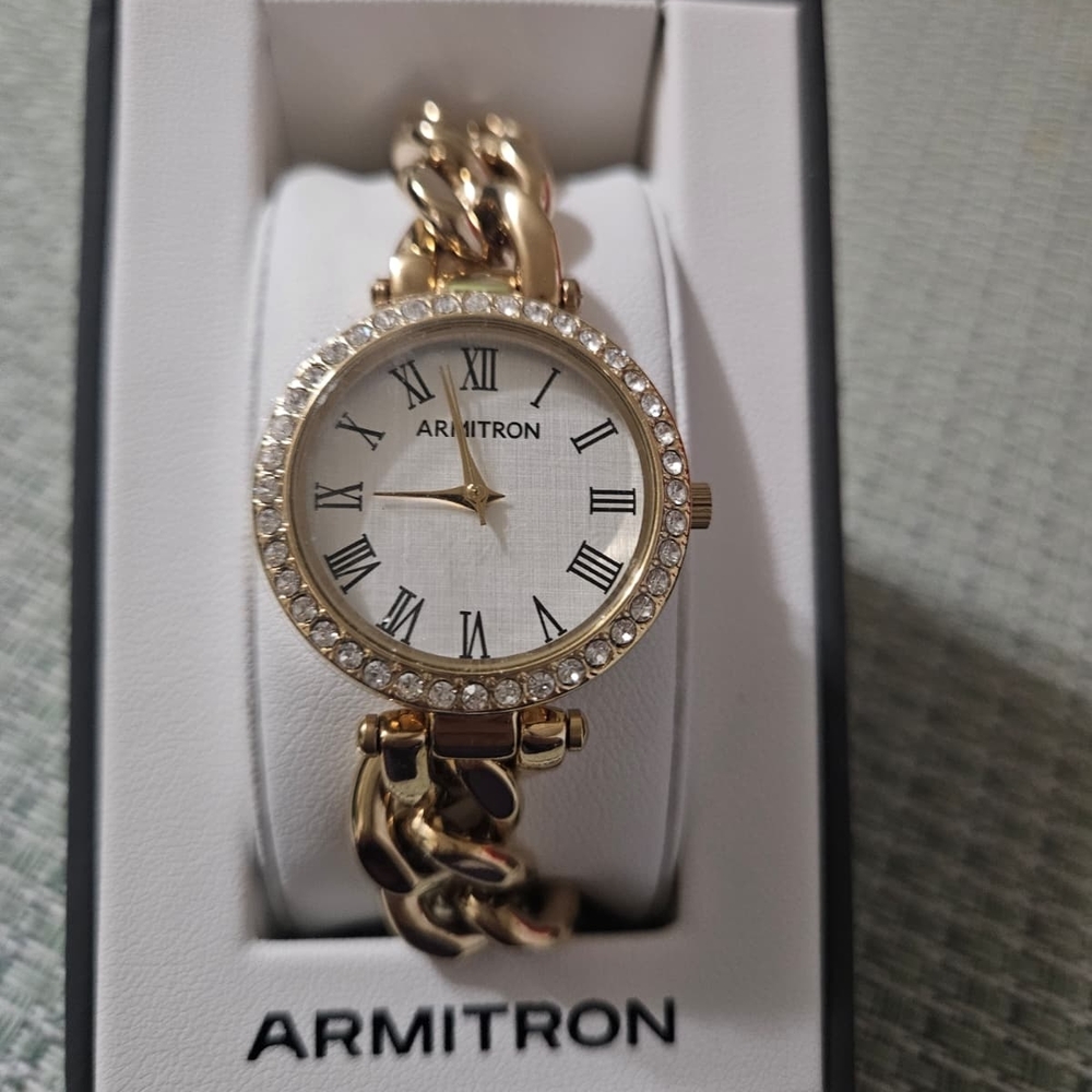 Armitron Rose Gold Crystal-Accented Chain-Link Women's Watch